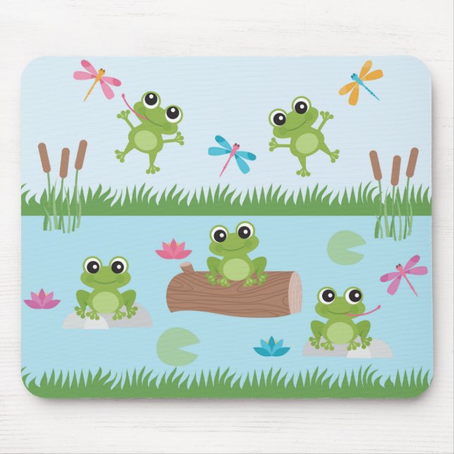 Cute Frogs in Pond Mouse Mat (Front)