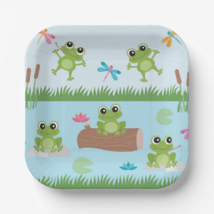Cute Frogs in Pond Paper Plate