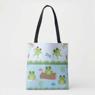 Cute Frogs in Pond Tote Bag