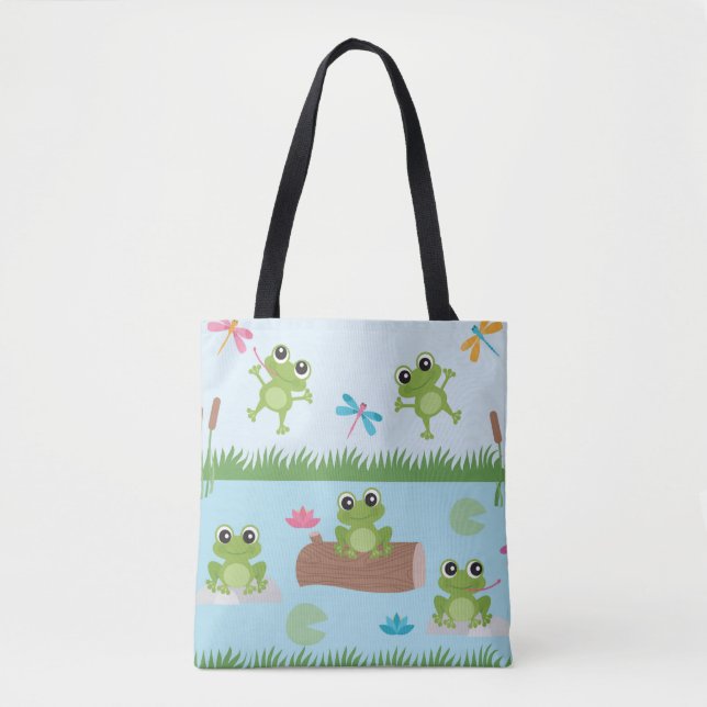 Cute Frogs in Pond Tote Bag (Front)
