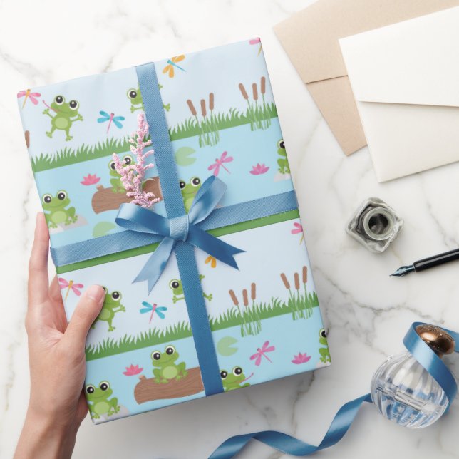 Cute Frogs in Pond Wrapping Paper (Gifting)