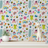 Cute Frogs Insects Rainbows Flowers Kids Pattern
