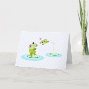 Cute frogs - kawaii mom and baby frog cartoon card