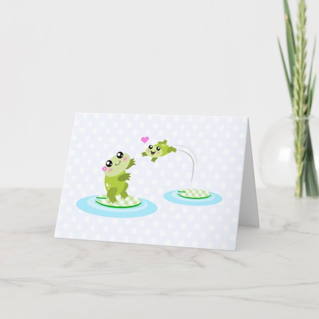 Cute frogs - kawaii mom and baby frog cartoon card (Front)