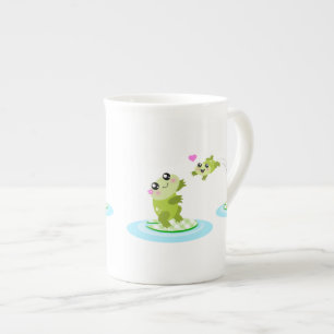Cute frogs - kawaii mother and baby frog bone china mug