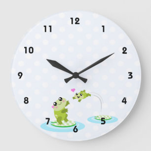 Cute frogs - kawaii mother and baby frog large clock