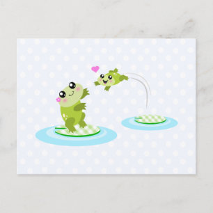 Cute frogs - kawaii mother and child frog postcard