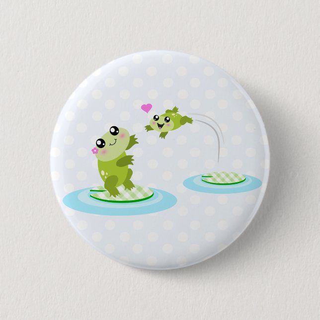 Cute frogs - kawaii mum and baby frog cartoon 6 cm round badge (Front)