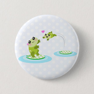 Cute frogs - kawaii mum and baby frog cartoon 6 cm round badge