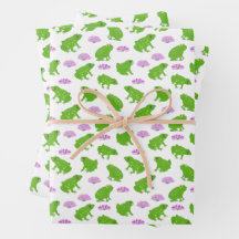 Cute Frogs Lily Pads Pink and Green Doodle Art 