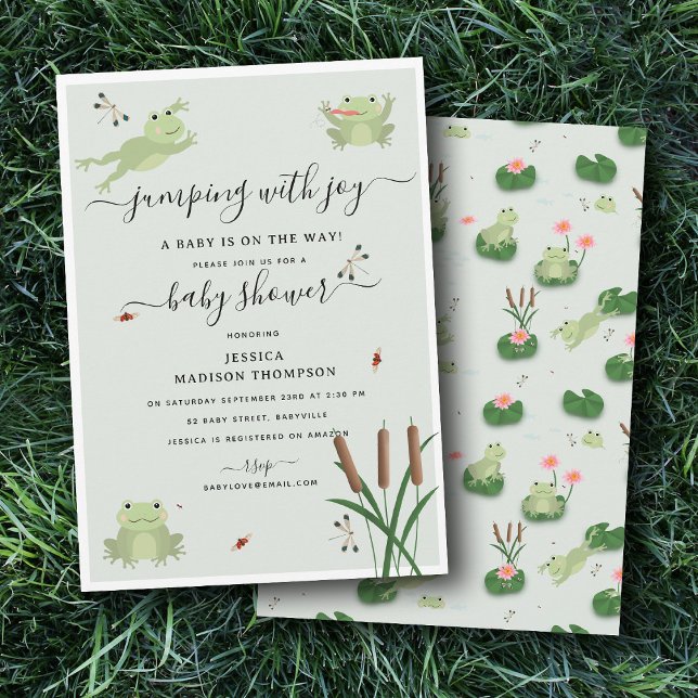 Cute Frogs Lily Pond Gender Neutral Baby Shower  Invitation (Cute Frogs Lily Pond Gender Neutral Baby Shower Invitation)