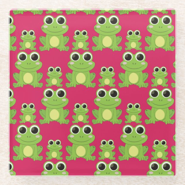 Cute frogs pattern glass coaster (Front)
