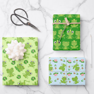 Cute Frogs Patterns Wrapping Paper Sheet