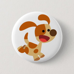 Cute Frolicking Cartoon Dog Button Badge