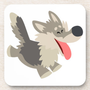 Cute Frolicsome Cartoon Wolf Coasters Set