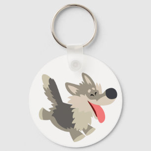 Cute Frolicsome Cartoon Wolf Keychain