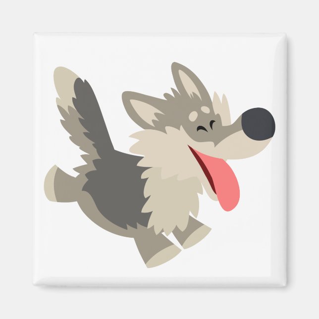 Cute Frolicsome Cartoon Wolf Magnet (Front)