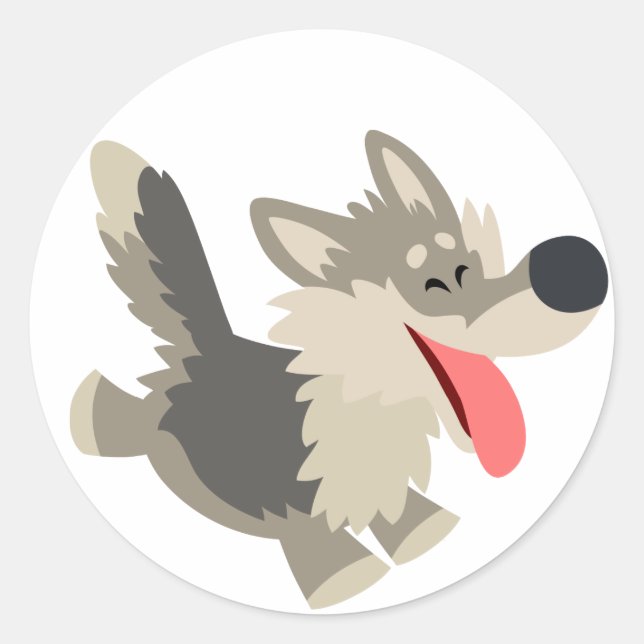 Cute Frolicsome Cartoon Wolf Sticker (Front)