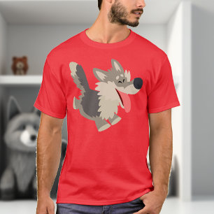Cute Frolicsome Cartoon Wolf T-Shirt