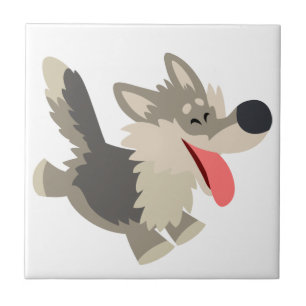 Cute Frolicsome Cartoon Wolf Tile