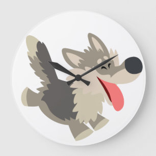 Cute Frolicsome Cartoon Wolf Wall Clock