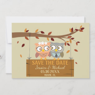 Cute front and back owl wedding save the date invitation