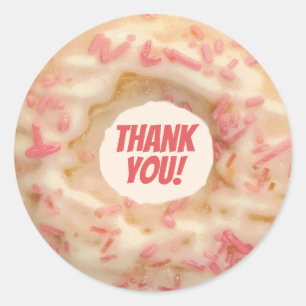 Cute Frosted Doughnut with Pink Sprinkles Thank Yo Classic Round Sticker