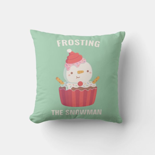 Cute Frosting The Snowman Cupcake, Sweet Christmas Cushion (Front)