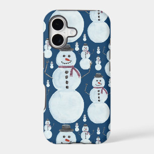 Cute Frosty Blue Snowman Watercolor Pattern