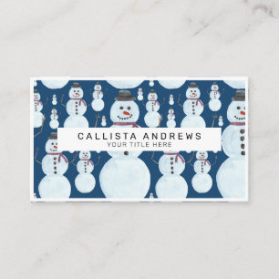 Cute Frosty Blue Snowman Watercolor Pattern Business Card