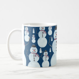 Cute Frosty Blue Snowman Watercolor Pattern Coffee Mug