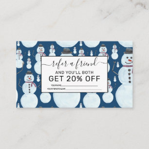Cute Frosty Blue Snowman Watercolor Pattern Referral Card