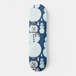Cute Frosty Blue Snowman Watercolor Pattern Skateboard