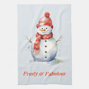 Cute Frosty & Fabulous Snowman for Christmas Tea Towel