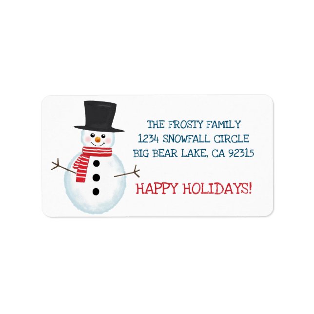 Cute Frosty Snowman Christmas Return Address Label (Front)