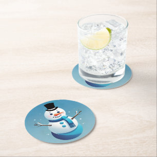 Cute Frosty Snowman Illustration Paper Coaster