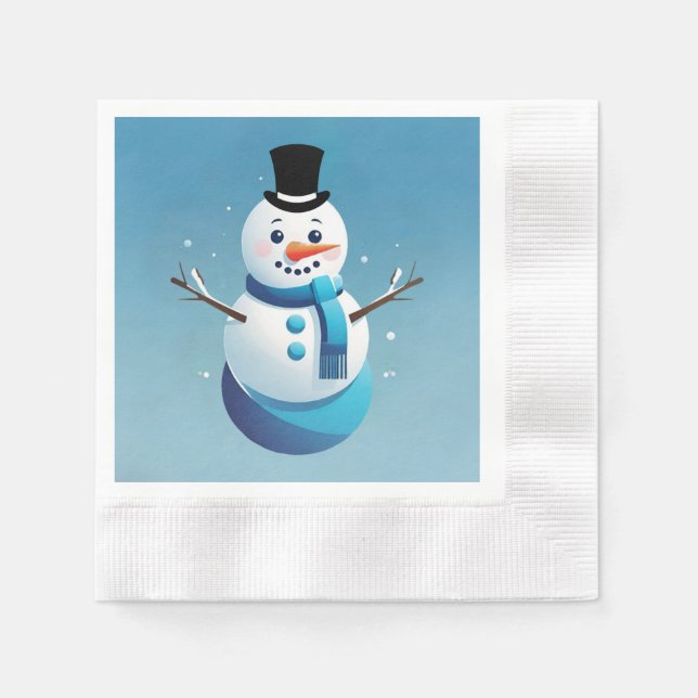 Cute Frosty Snowman Illustration Paper Napkin (Front)