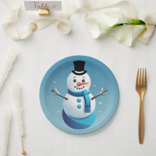 Cute Frosty Snowman Illustration Paper Plate