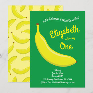 Cute Fruit Banana Kids 1st Birthday Party Invitation