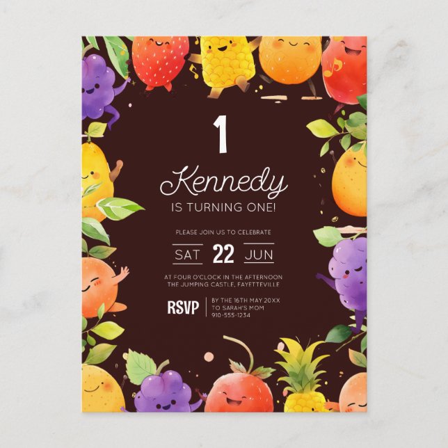 Cute Fruit Birthday Invitation  Postcard (Front)