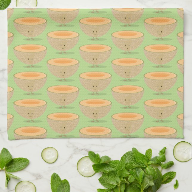Cute Fruit Cantaloupe Pattern Melon Fun Food Tea Towel (Folded)
