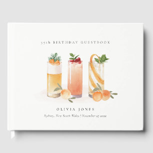 Cute Fruit Cocktail Blush Orange Any Age Birthday Guest Book