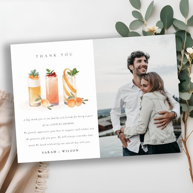 Cute Fruit Cocktail Orange Photo Couples Shower Thank You Card (Creator Uploaded)