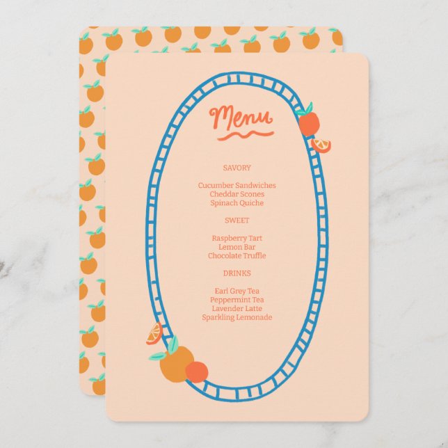 Cute Fruit CUSTOM Bridal Baby Shower Wedding Party Menu (Front/Back)