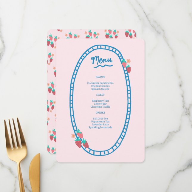 Cute Fruit CUSTOM Bridal Baby Shower Wedding Party Menu (Front/Back In Situ)