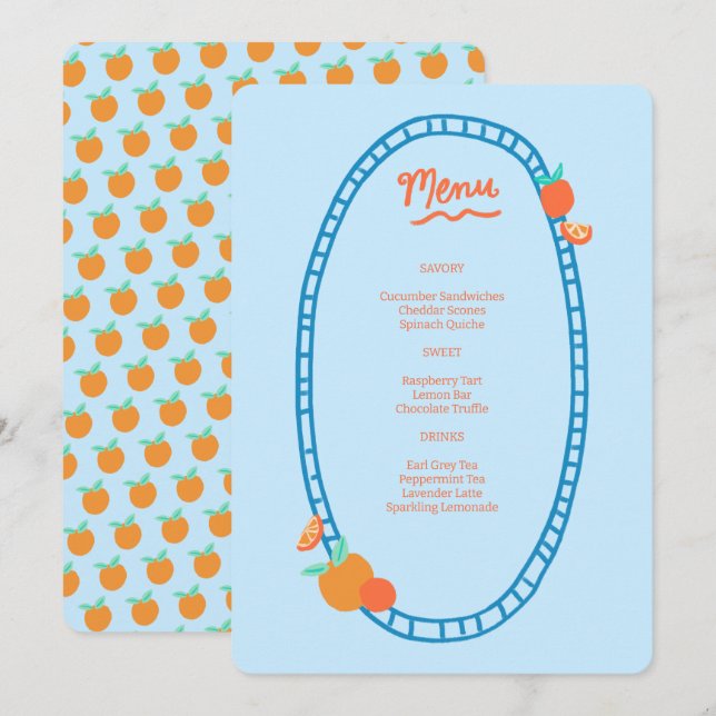 Cute Fruit CUSTOM Bridal Baby Shower Wedding Party Menu (Front/Back)