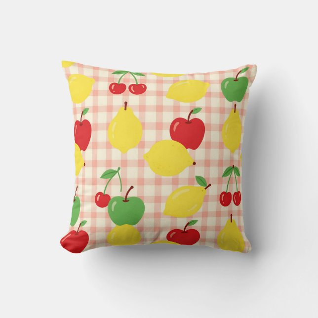 Cute Fruit Gingham Pattern Cushion (Front)