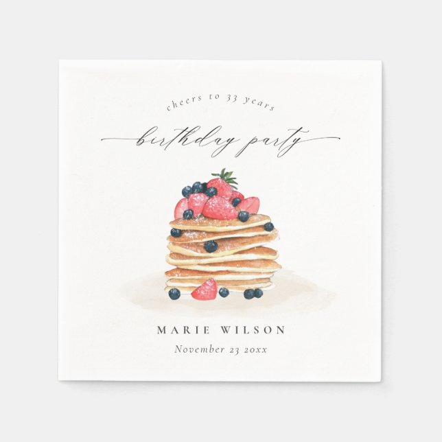 Cute Fruit Pancake Watercolor Any Age Birthday Napkin (Front)