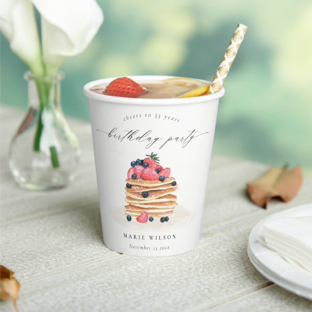 Cute Fruit Pancake Watercolor Any Age Birthday Paper Cups (Insitu)