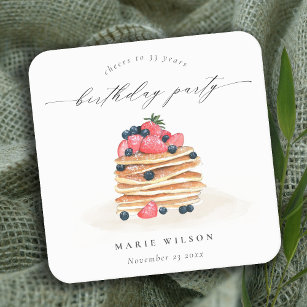 Cute Fruit Pancake Watercolor Any Age Birthday Square Paper Coaster